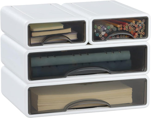 White Desktop Drawers for Paper, Stackable Office Storage for Desk, Craft Organizer with Plastic Drawers