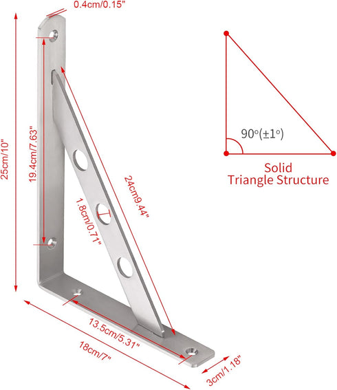 10", 2 2 Pack YUMORE Stainless Steel Shelf Bracket Heavy Duty Solid Shelf Support Corner Brace Joint Right Angle