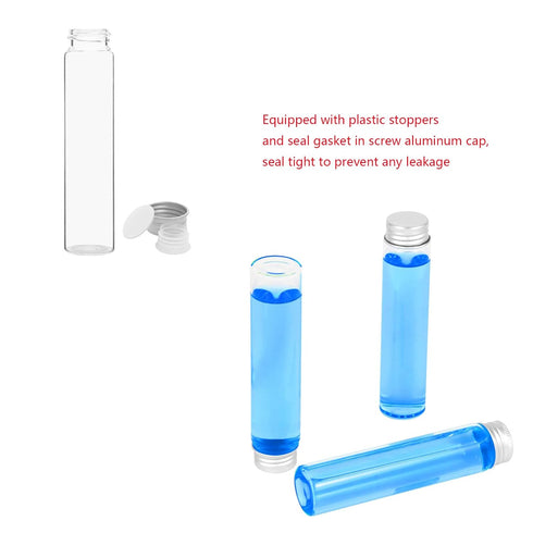 40ml Glass Clear Test Tubes with Screw Caps and Plastic Stoppers, Liquid Sample Vials, Leak-Proof Flat Test Tubes, 6PCS