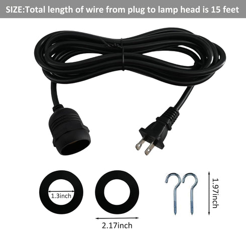 10 1 Pack E26 E27 Feet Waterproof Wire Electric Light Socket, Outdoor Black Plug in Pendant Light, Socket for Vintage