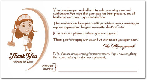 Thank You Tip Envelopes for Hotel and Motel | Housekeeping Gratitude | 3-1/2" X 6-1/2" | Bright White | 100 Pack