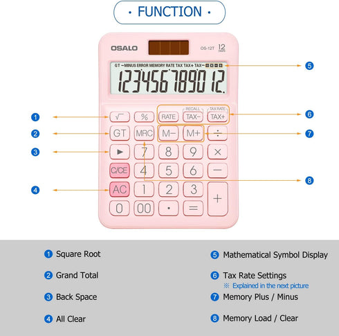 Pocket Small Size Desk Calculator, 12 Digit Large LCD Display, Basic Tax Function Handheld Calculator for Office