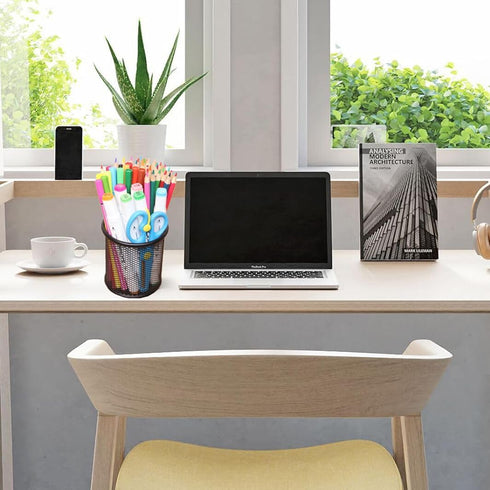Mesh Metal Pen Holder, 6 Pack Pencil Cup for Desk Office Home, Black Pen Organizer