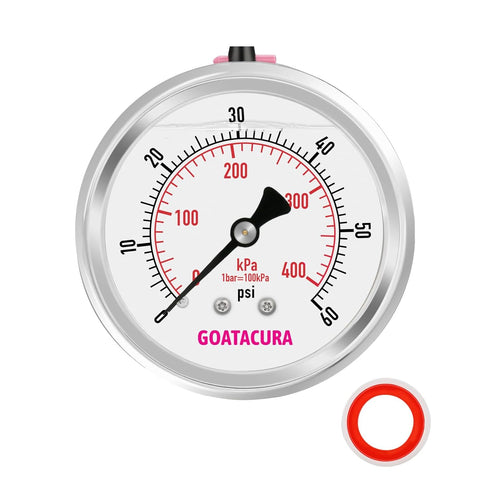 0-60psi/kpa Glycerin Filled Pressure Gauge: 2-1/2" Dial Size, Stainless Steel Case, 1/4" NPT Mount