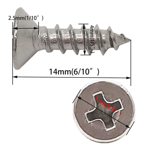 100pcs M4x14mm Stainless Flat Head Phillips Self-Tapping Wood Screws, 18-8 (304) Stainless Steel