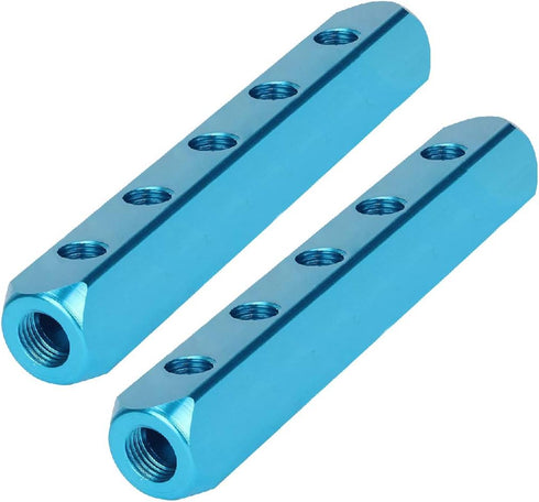 Beduan 1/4" 5 Way 8 Port Aluminum Air Hose Inline Manifold Block Splitter (Pack of 2)