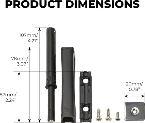 KH866 Black Push-to-Open Style Touch Latch Screw-Mount for Self-Closing Hinges, Cabinet Doors, Soft Close Magnetic