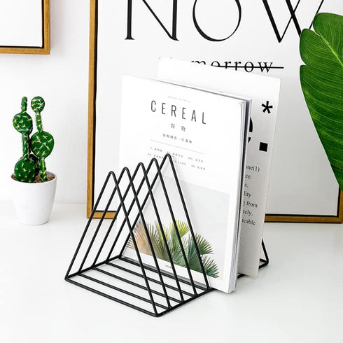 Sooyee Black Magazine Holder, 9 Slot Desktop File Sorter Organizer, Triangle Bookshelf Decor for Home Office