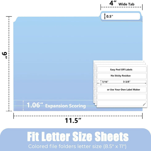 Habgp 18 Pcs Manilla Folders, 8.5 x 11 Inch, 1/3-Cut Tab Colored File Folders for School Business Office