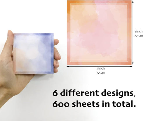 Kisdo Sticky Notes 3x3 inches, 600 Sheets Pastel Self-Stick Pads, Bulk Memo Pads Easy to Post for Home, School, Office Supplies (Gouache)