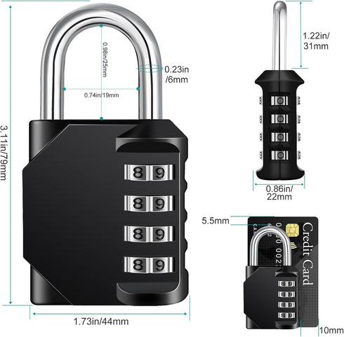 ZHEGE Combination Lock 2 Pack, 4 Digit Padlock for Outdoor, School, Gym Use (Red and Black)