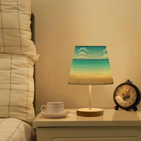 Dimmable ALAZA Beach Shells Table Lamp for Bedroom Desk lamp Bedside Night Lamp with USB Port,Small Lamps with Fabric