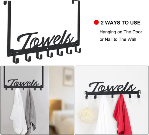 2 Pack Over The Door Hooks, Heavy Duty Towel Rack for Bathroom, Wall Mount Hanger with 14 Hooks for Towels