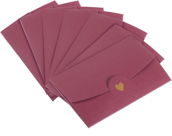 PATIKIL Mini Envelopes, 12 Pack Small Gift Card Holders for Wedding Birthday Invitations, Retro Gold Heart (Purple Red)