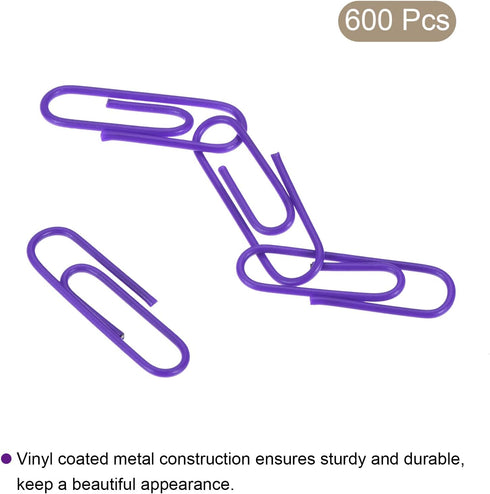 MECCANIXITY 600 Count Small Paper Clips 1.1 Inch, Vinyl Coated Purple Box for Organizing Office Home