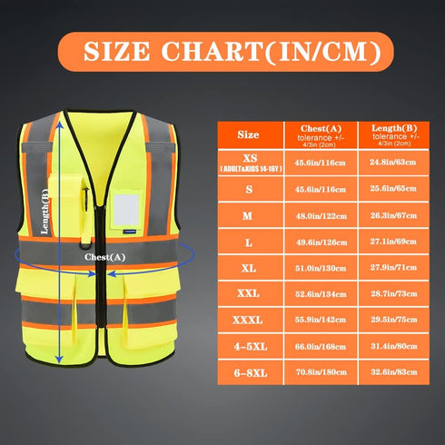 7 AYKRM Security Vest for Men Women Pockets High Visibility Reflective Safety Vest Front Zipper Meets ANSI/ISEA