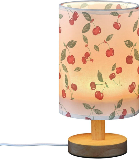 Generic Cherry Pattern Small Desk Lamp for Bedroom Nightstand Bedside Lamps with USB Table Lamp with Fabric Night Light