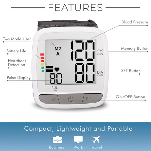 NOVAMEDIC 90x2 Digital Blood Pressure Monitor, Accurate BP Machine with Adjustable Wrist Cuff & Large LCD Display
