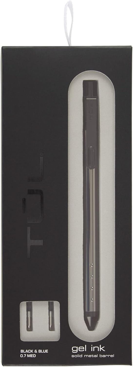 TUL Fine Writing Solid Metal Barrel Retractable Gel Pen with 2 Refills, Medium Point, Gunmetal Gray Barrel