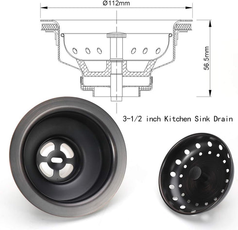 3-1/2 Inch KONE Kitchen Sink Drain ORB Assembly with Strainer Basket/Stopper, All Stainless Steel Durable and Rustproof
