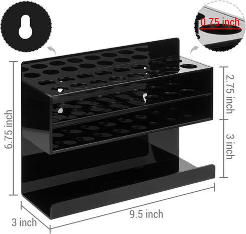 MyGift Wall Mounted Premium Black Acrylic Dry Erase Marker Holder with 16 Slots for Marker Pens and Eraser Storage Tray