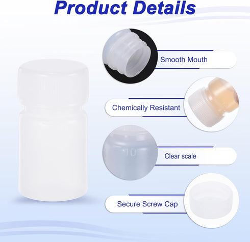 PATIKIL 100 Pcs 10ml Reagent Bottles, PE Small Mouth Round Graduated Bottles with Screw Cap