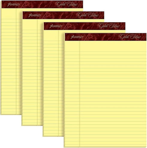 Esselte Corporation Perforated Pads, Legal, 50 Sheets, 8 1/2" x 11 3/4", 4/Pack, Canary