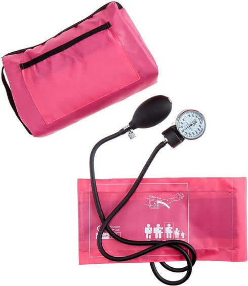 #305 Set EMI Pink Aneroid Sphygmomanometer Manual Blood Pressure Monitor with Adult Cuff and Dual Head Stethoscope Kit