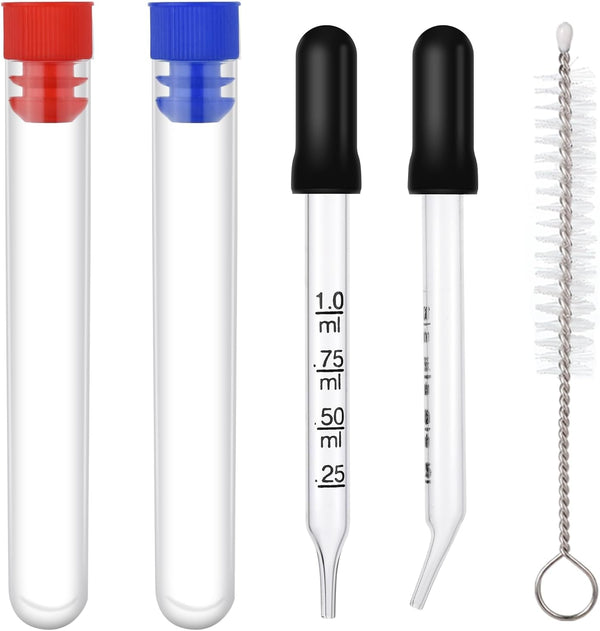 2pcs 1ml Glass Eye Dropper, Bent & Straight Tip Calibration Liquid Dropper with Cleaning Brush (Black)