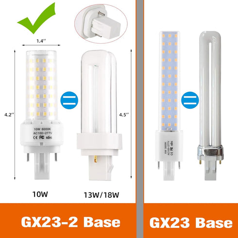 Lidesheng GX23-2 Base LED Light Bulb, Plug and Play, 6000K Cool White, 1400Lm, 13W 18W CFL Equivalent, 2pcs
