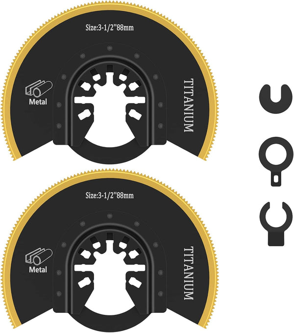 Kandishiex US 2Pcs Oscillating Saw Blades Bi-metal Titanium Coated Multitool Blades Semicircle Sharp