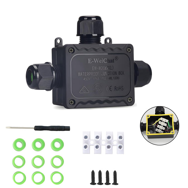 IP68 Waterproof Junction Box, 3 Way Underground Electrical Box, Plastic Box with Terminal Block for LED Lighting
