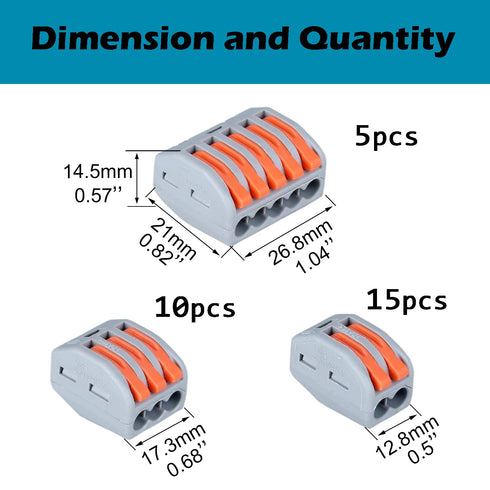 30 Pcs Lever Wire Connectors Kit, 2, 3 and 5 Port, Compact Splicing Electrical Insulated Terminals for 28-12 AWG