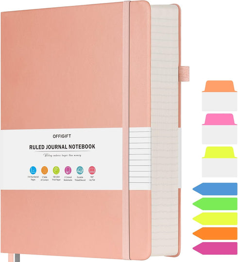 Large A5 Lined Journal Notebook, 312 Numbered Pages, 100gsm Thick Paper, Hardcover Vegan Leather for School Office, Pink