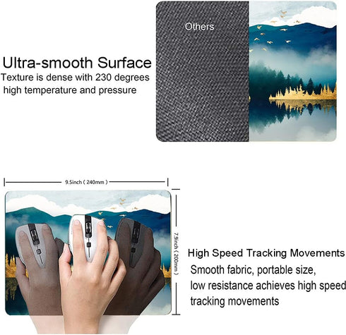 Mountains Landscape Mouse Mat, Waterproof Non-Slip Rubber Base Mouse Pad for Office Laptop, 9.5"x7.9"x0.12"