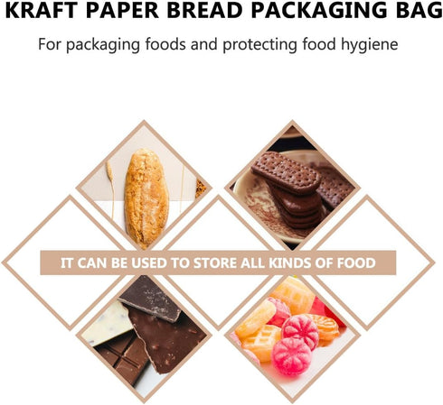 ARTSEWPLY 25pcs Kraft Paper Bread Bags with Window, Food-grade Kraft Paper, Natural Brown, Long Bread Storage