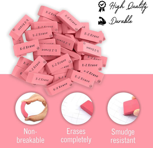 Pink Erasers for Kids, Rubber Eraser, 12 Count, Bulk Erasers for School Supplies, Art, and Office Use