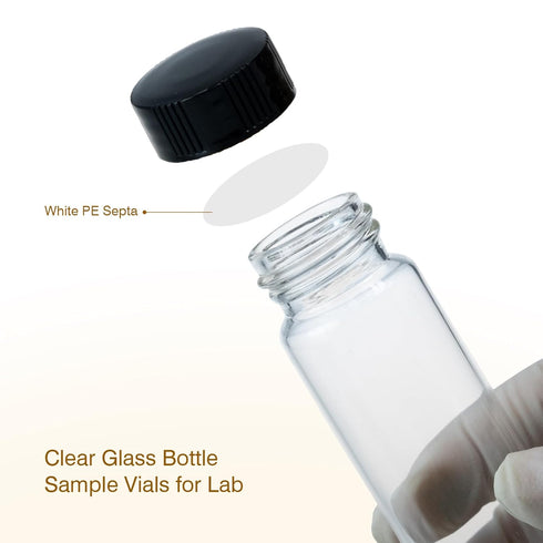 30ML (1oz) Clear Glass Vials, 30ml Borosilicate Glass Empty Vials with Caps, Black Screw Caps, Pack of 20, 27.5x84mm