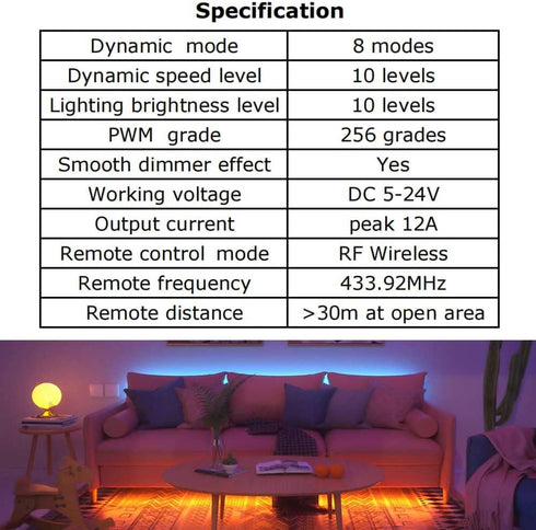 2 Pack 3528 5050 Dimmer 12V 24V LED Light Strip Remote Control Mini RF Wireless LED Controller Single Color LED Strip