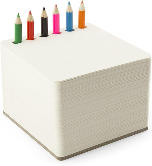 Three by Three Seattle jOTBLOCK Square Chunky Sketchpad: 550 Sheets with 6 Colored Pencils for Memos, Notes, Drawings,