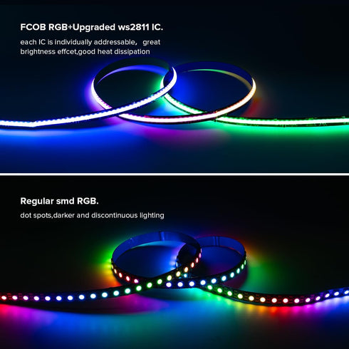 WS2811 16.4FT/5M DC24V 630LEDs/M IP30 SEZO RGB Smart IC COB LED Strip Lights IC Addressable Dream Color Chasing High