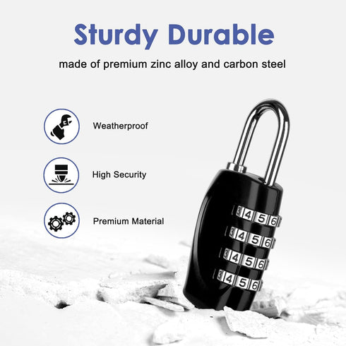 4 Digit Combination Lock Outdoor Padlock, Waterproof for School Gym Locker, Storage Unit, 2 Pack Black