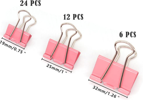 Pink Binder Clips, Assorted Sizes Set (Small, Medium, Large) for Office School and Home Supplies
