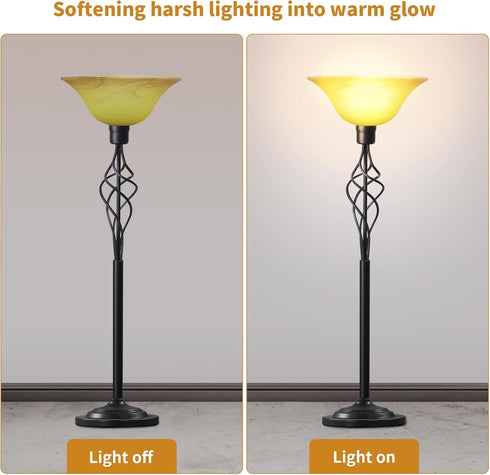 Golhom 12" Tawny Alabaster Glass Lamp Shade, Lipless Glass Lamp Dome, Fixture Replacement Globe for Torchiere Floor
