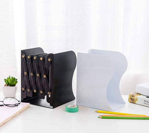 JIARI Book Ends - Black Decorative Metal Iron Adjustable Bookend Holder for Desk (Black)