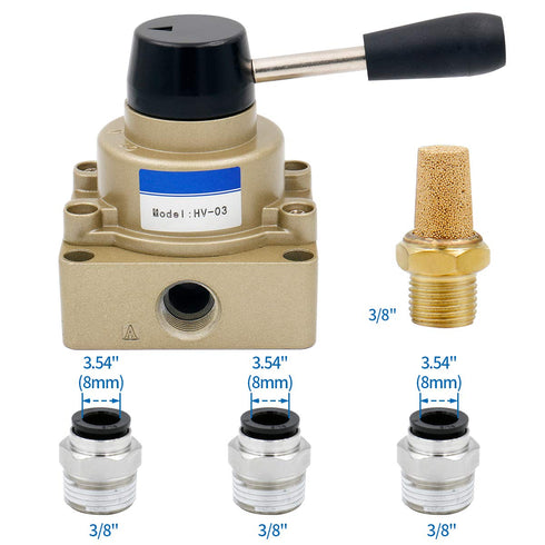 Baomain Rotary Lever Hand Valve HV-03, PT3/8 3 Position 4 Way Pneumatic Air Flow Control