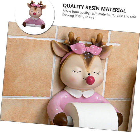 FOMIYES Cartoon Tissue Storage Rack Toilet Paper Holder Wall-Mounted Roll Paper Rack Cute Deer Design Bathroom Tissue