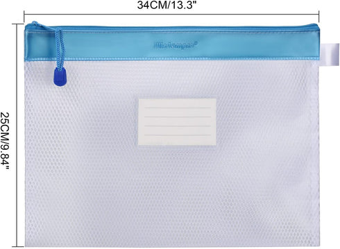 Wisdompro Zipper Pouch, 4 Packs Durable Letter Size Waterproof Mesh File Bag, Document Organizer - Pink/Blue