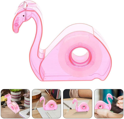 SEWACC Pink Flamingo Tape Dispenser with Clear Tape, Decorative Flamingo Shaped Washi Cutting Tool