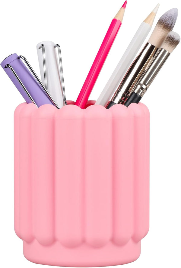 Silicone Pink Pen Holder, Cute Desk Accessories for Kids, Office Decor, Pen Pot Organizer for Desktop